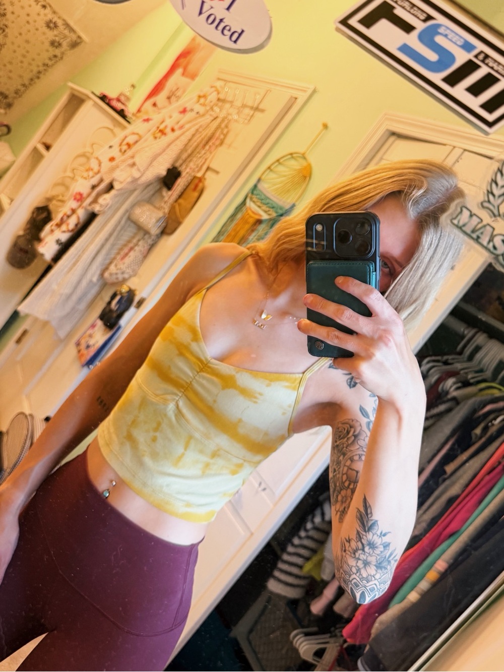 Yellow Tie-Dye Cropped Cami with Adjustable Spaghetti Straps - Homemade